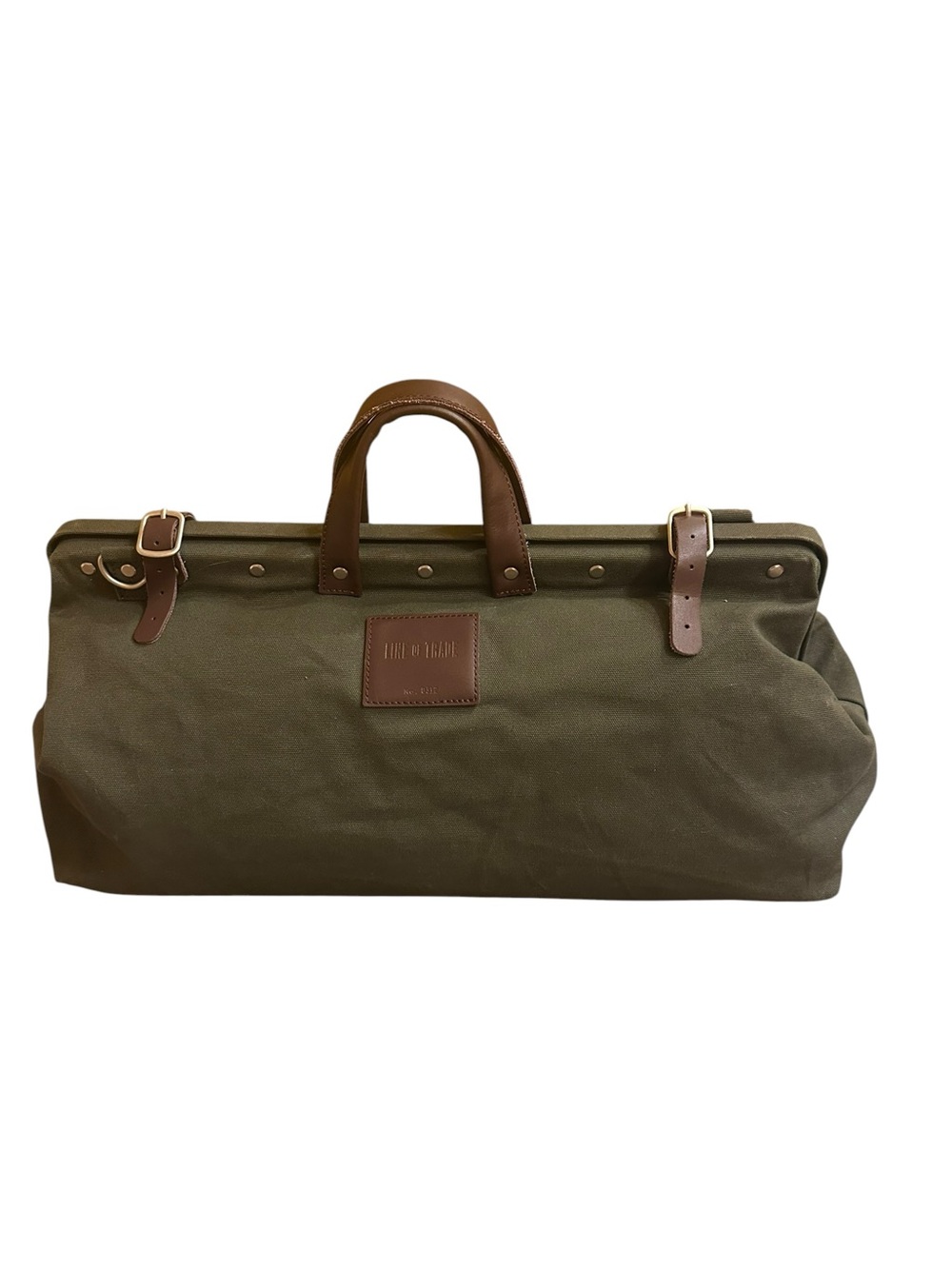 Line of Trade Olive Canvas Duffel Bag with Brown Leather Trim NWOT